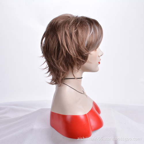 Aishili Brown Mixed Color Hair Short Bob Hair Synthetic Wigs Natural Wave Hair For Mature Office Women
